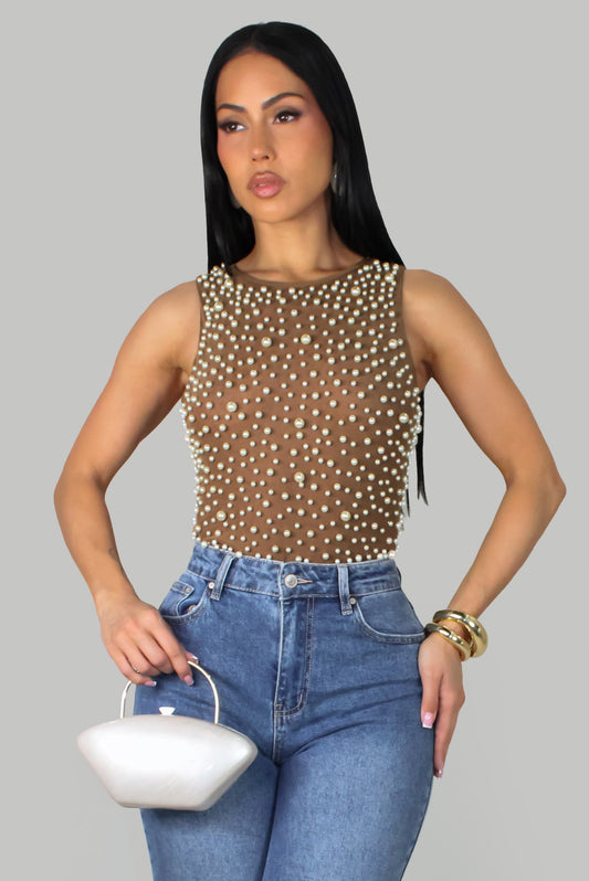 Perlebesat bodysuit - Mocha fra Next Pair
