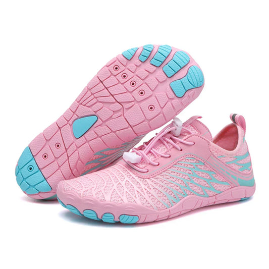 Nextpair | NaturSkridt Rosa-Tyrkis – Ergonomiske barfodssko