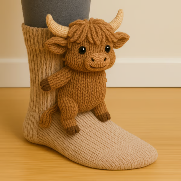 Nextpair | Finn – Sjove highland ko-sokker med fluffy design
