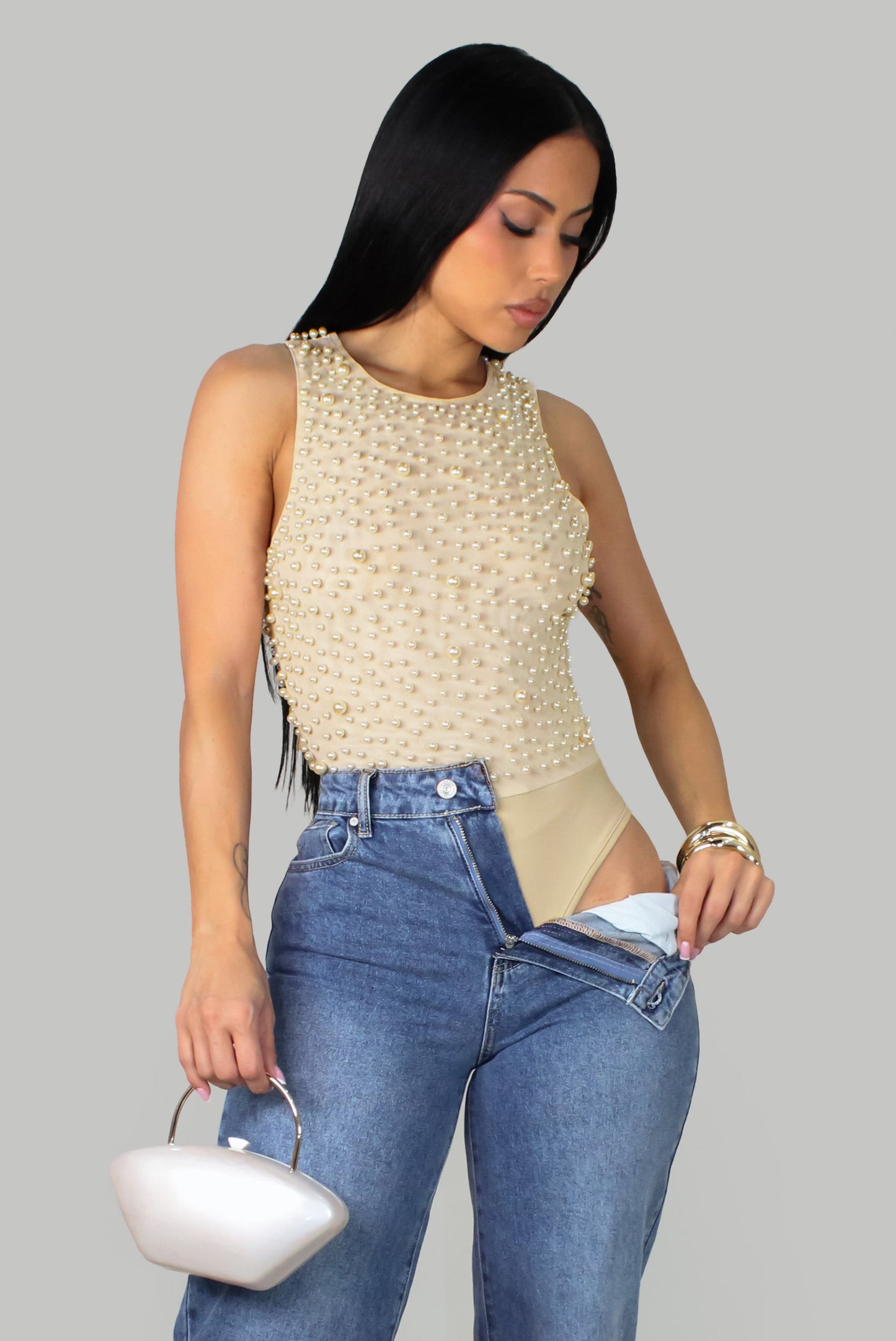 Perlebesat bodysuit - Creme fra Next Pair