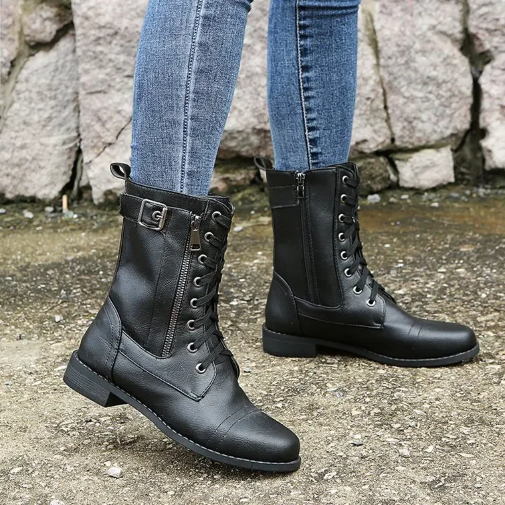 Nextpair | Klassiske vintage ankelstøvler med lynlås og rund tå