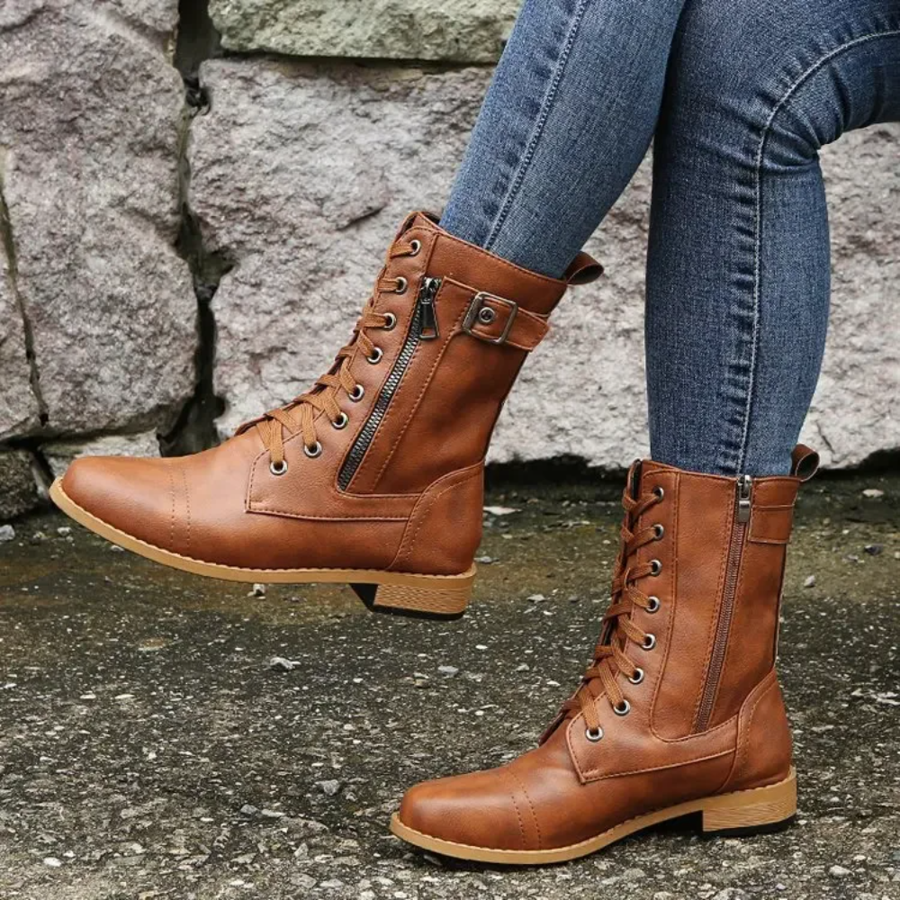 Nextpair | Klassiske vintage ankelstøvler med lynlås og rund tå