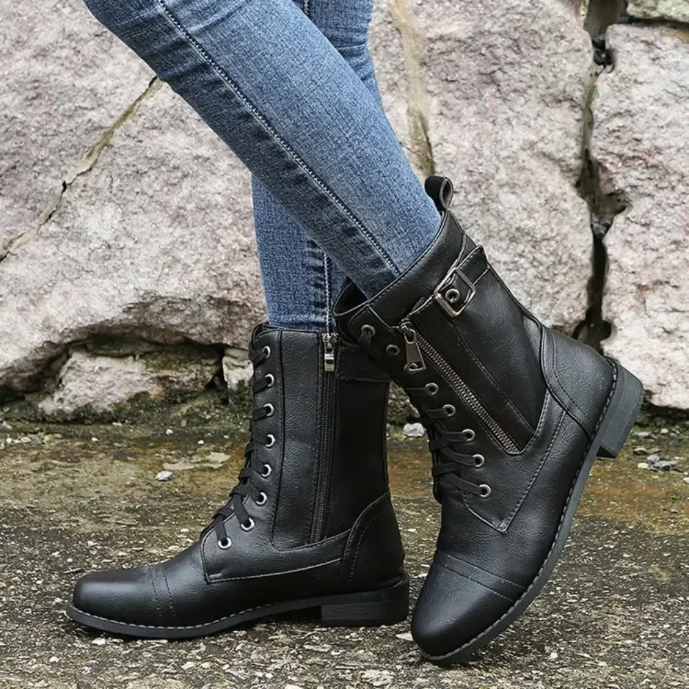Nextpair | Klassiske vintage ankelstøvler med lynlås og rund tå