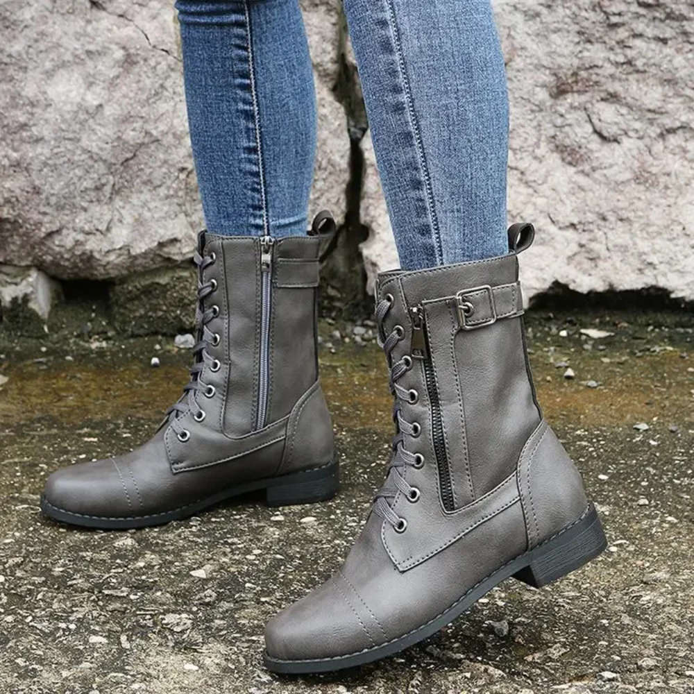 Nextpair | Klassiske vintage ankelstøvler med lynlås og rund tå