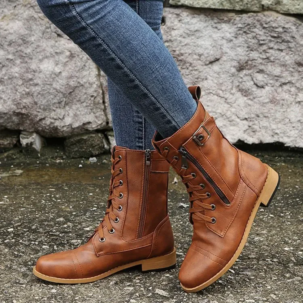 Nextpair | Klassiske vintage ankelstøvler med lynlås og rund tå